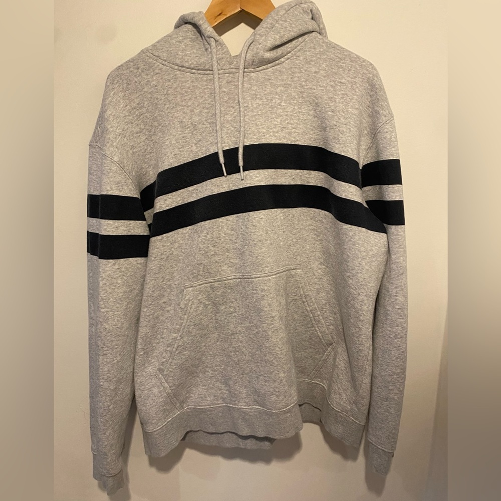 H&M Grey and Navy Striped Hooded Sweatshirt